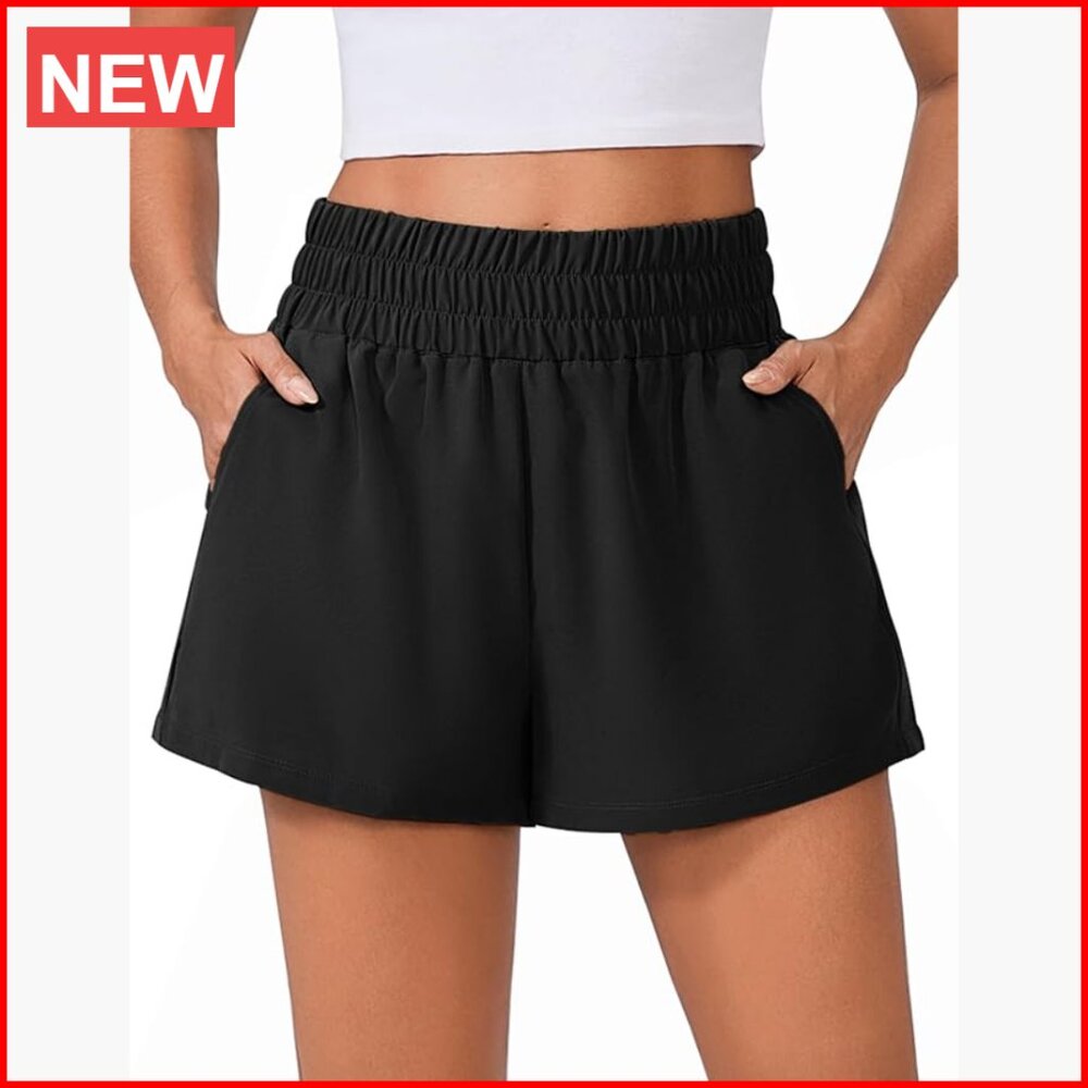 Polyester Spandex High Waisted Athletic Running Shorts With Pockets